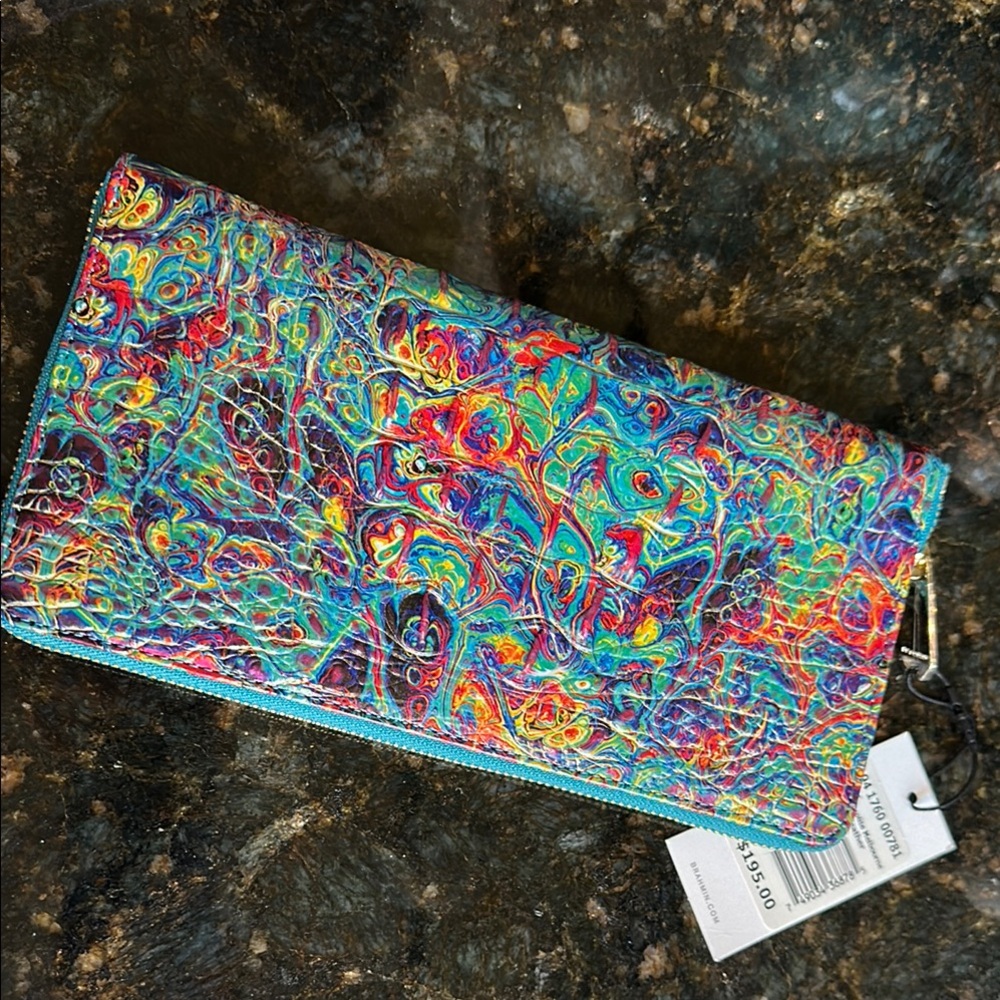 Brahmin Skyler Wallet with Vibrant Multicolor Pattern Blue Ammolite